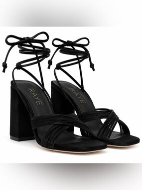 RAYE Gian Black Suede Heels Size 6 | Strappy Block Heel Sandals